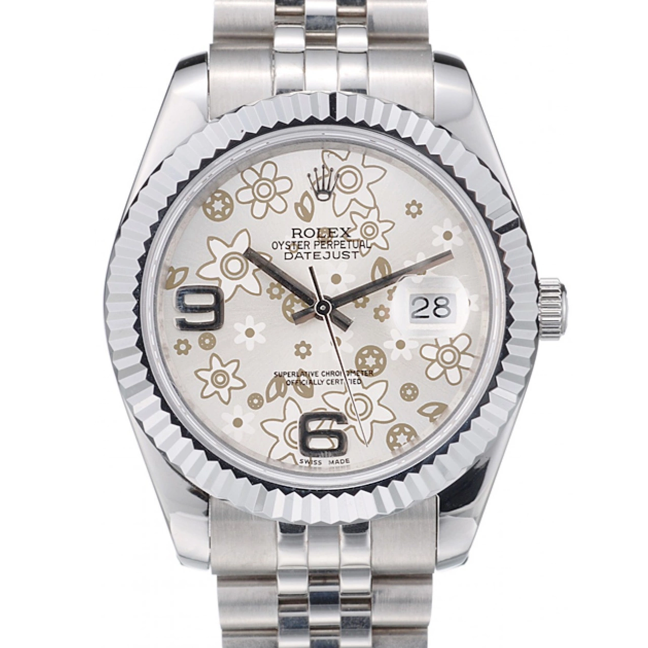 Good Copy Rolex Watches Flower DateJust 41983 Stainless Dial Steel Bezel Ribbed Rolex Silver 0817